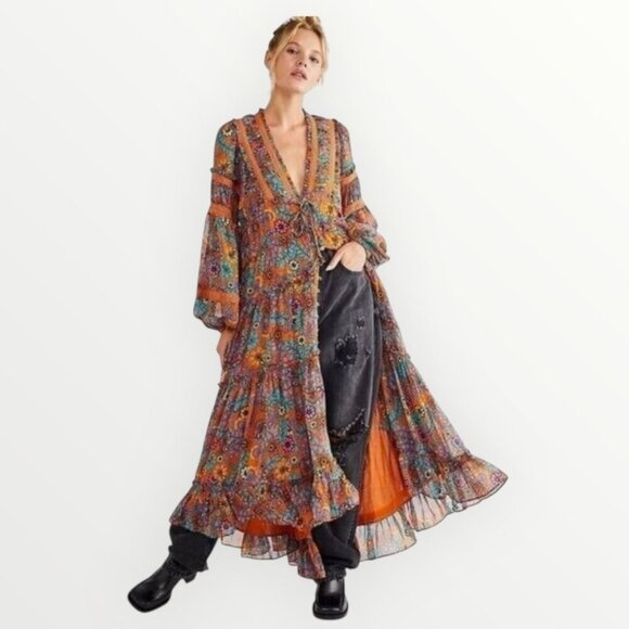 Free People Dresses & Skirts - Free People Cassis Printed Pleated Chiffon Maxi Dress